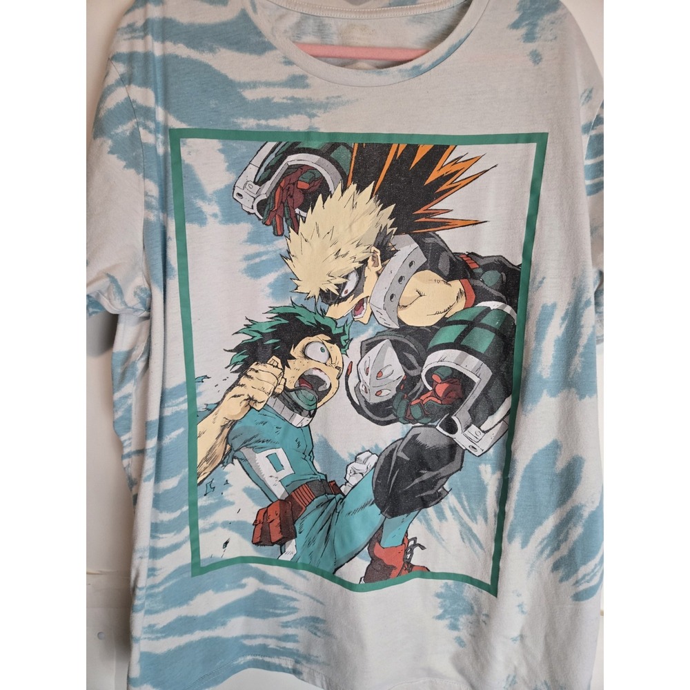 My Hero Academia Tie-Dye T-Shirt Blue Men's XL Deku Vs Bakugu Anime Japan Battle